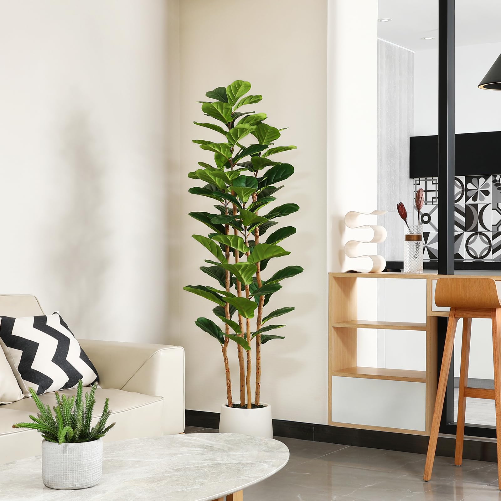 Fiddle Leaf Fig - Beyaz Saksılı Yapay İncir Ağacı, 1,5